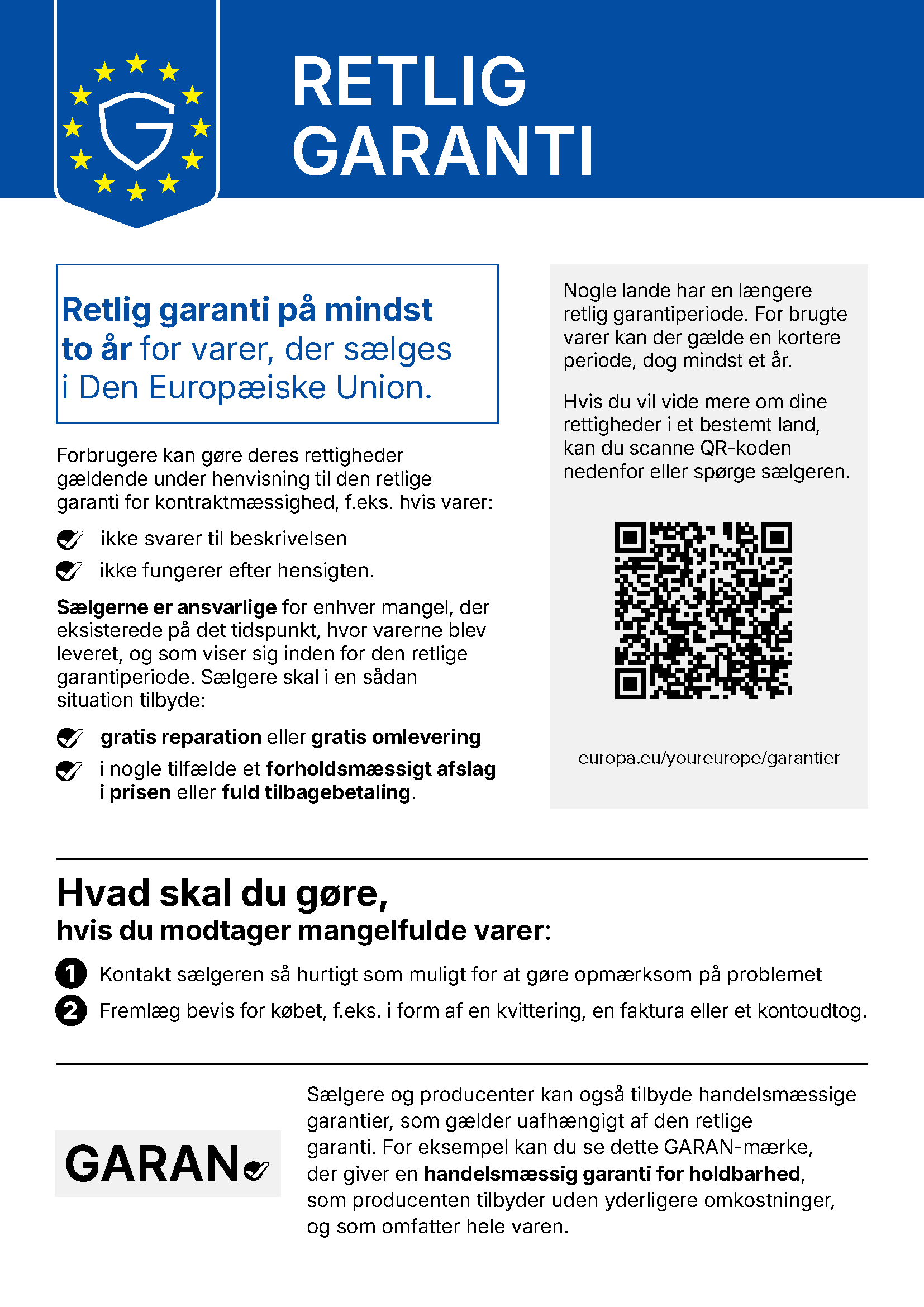 Retlig garanti – harmoniseret EU-meddelelse