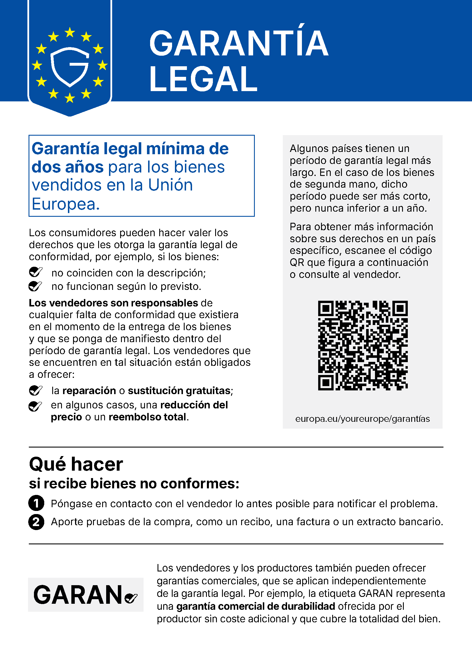 Garantía legal – aviso armonizado de la UE