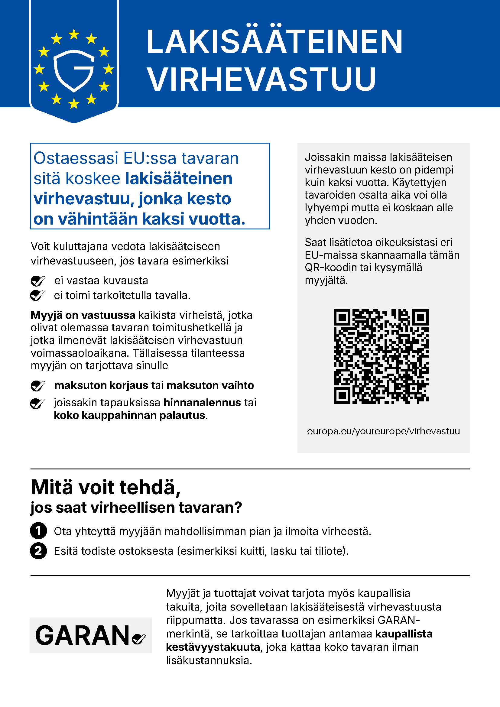 Lakisääteinen virhevastuu – yhdenmukaistettu EU-ilmoitus