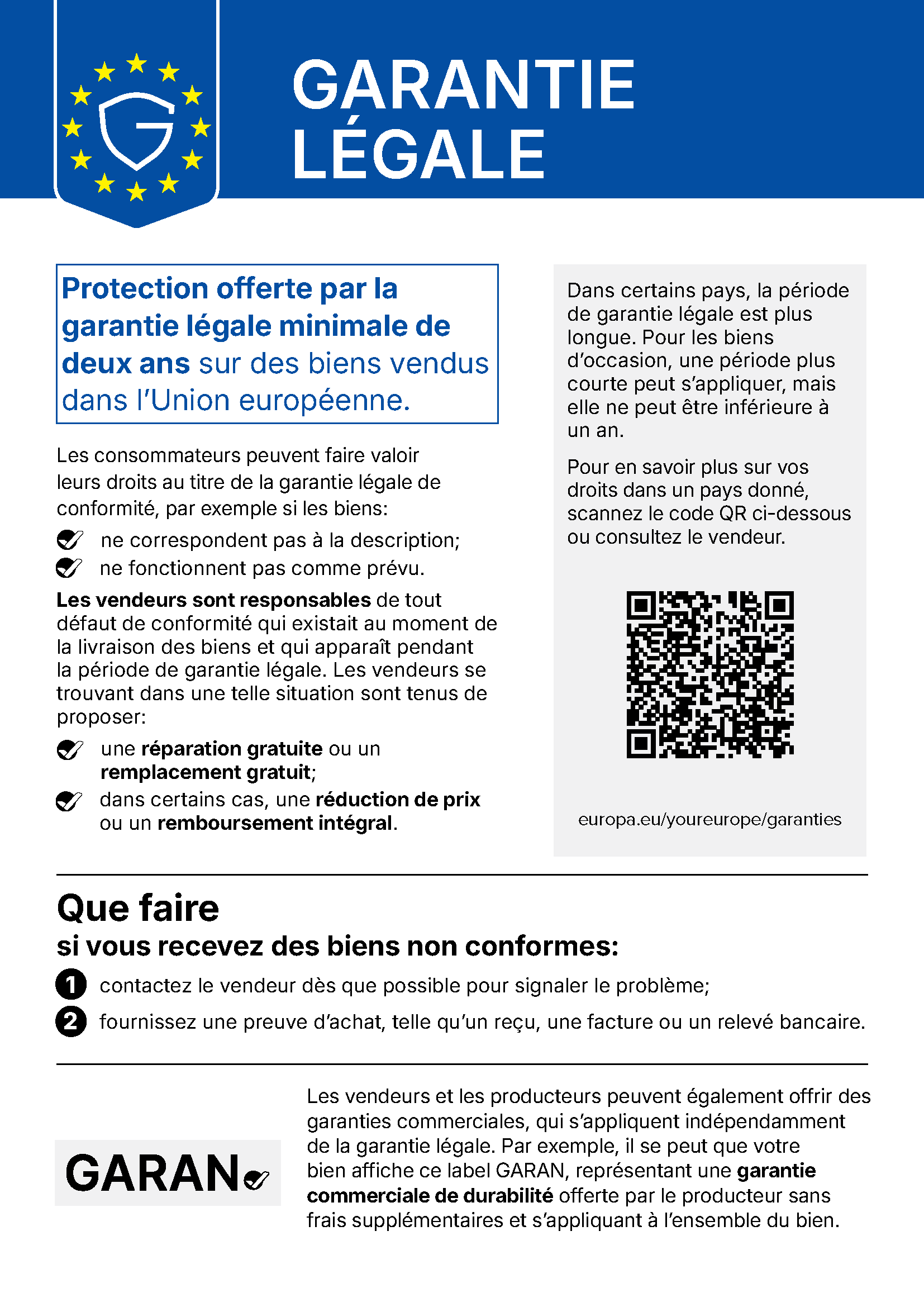 Garantie légale – avis harmonisé de l’UE