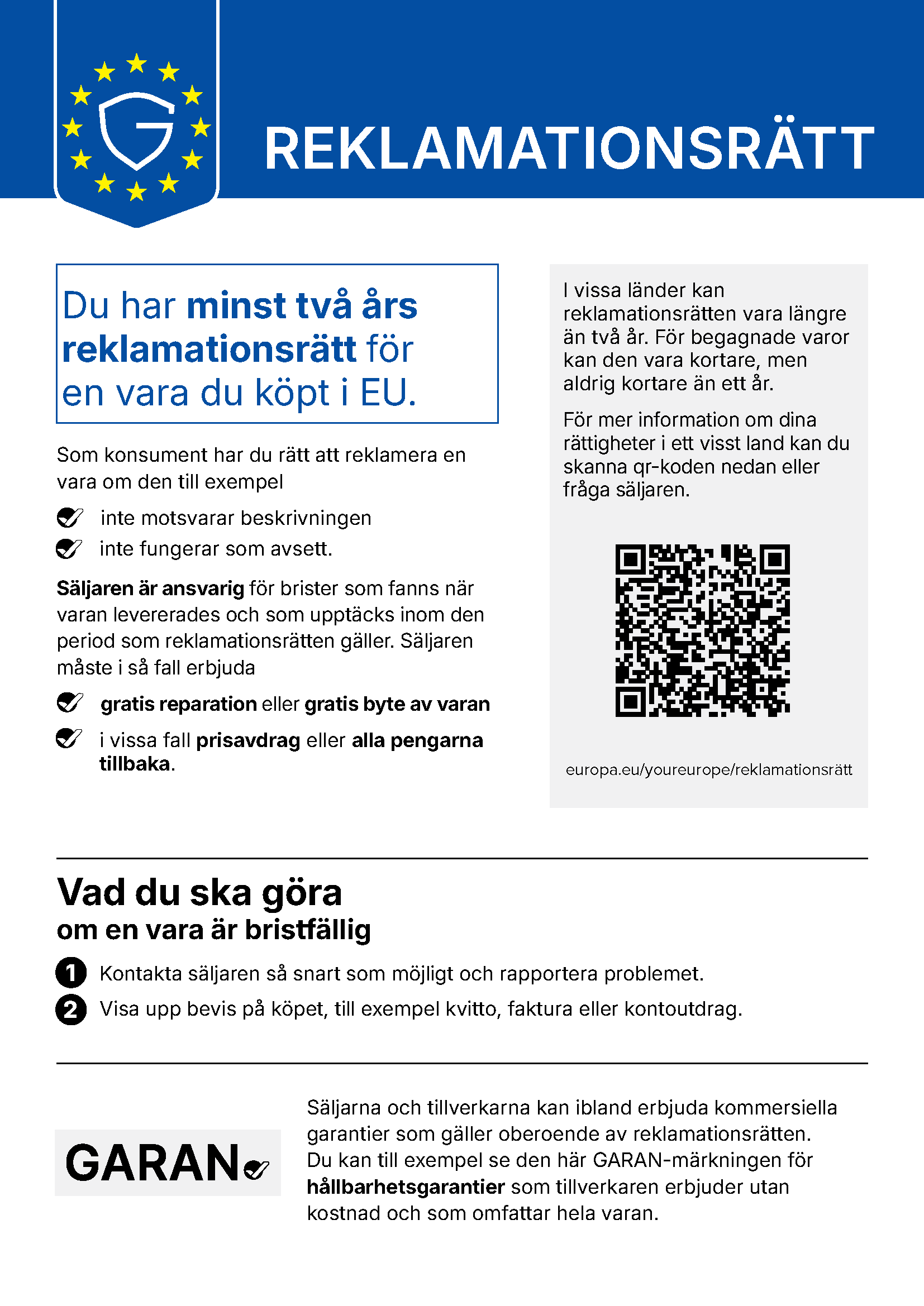 Reklamationsrätt – harmoniserat EU-meddelande